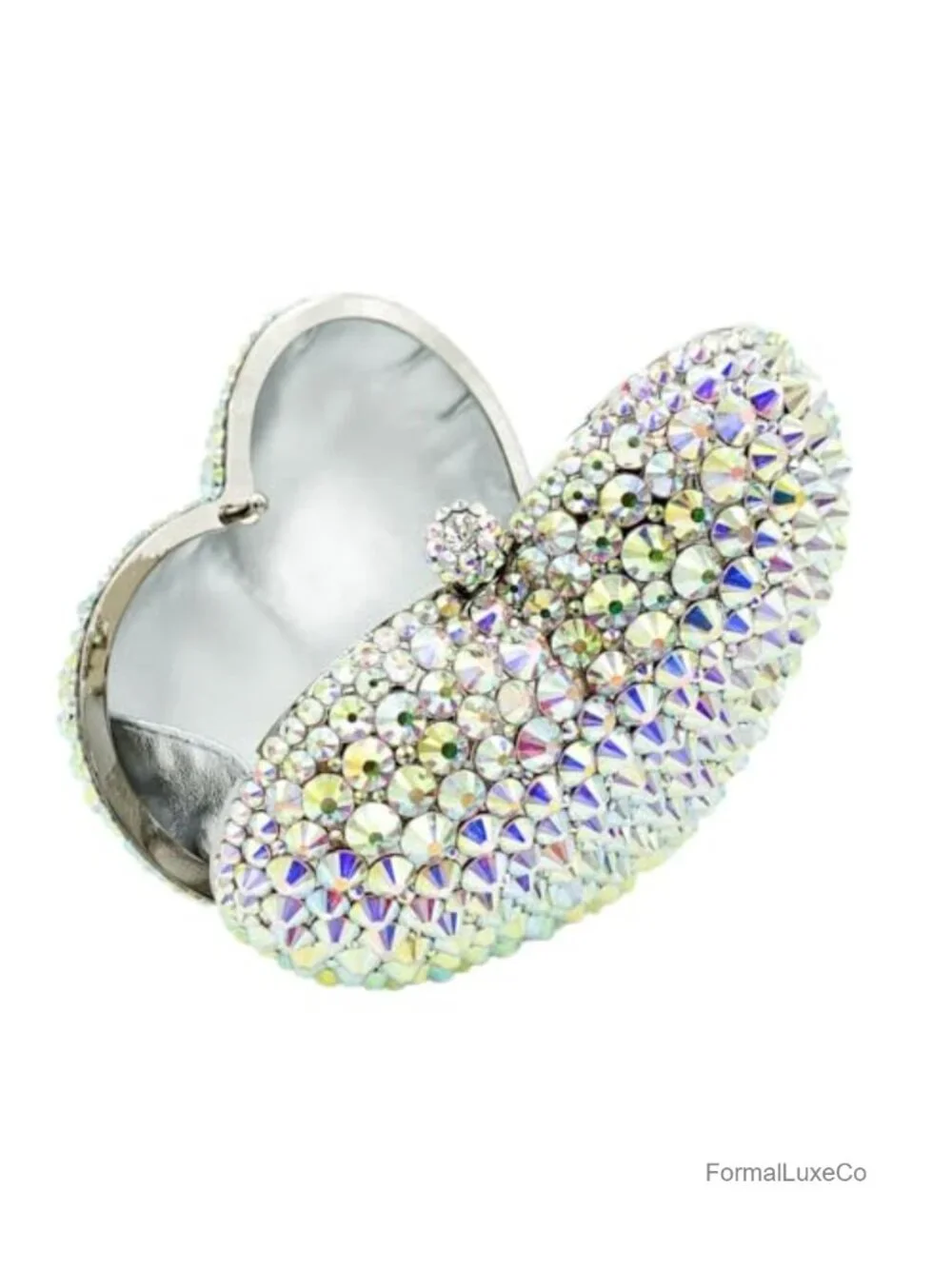 Crystal Heart Clutch Evening Bag, Rhinestone Party Minaudiere Handbag,